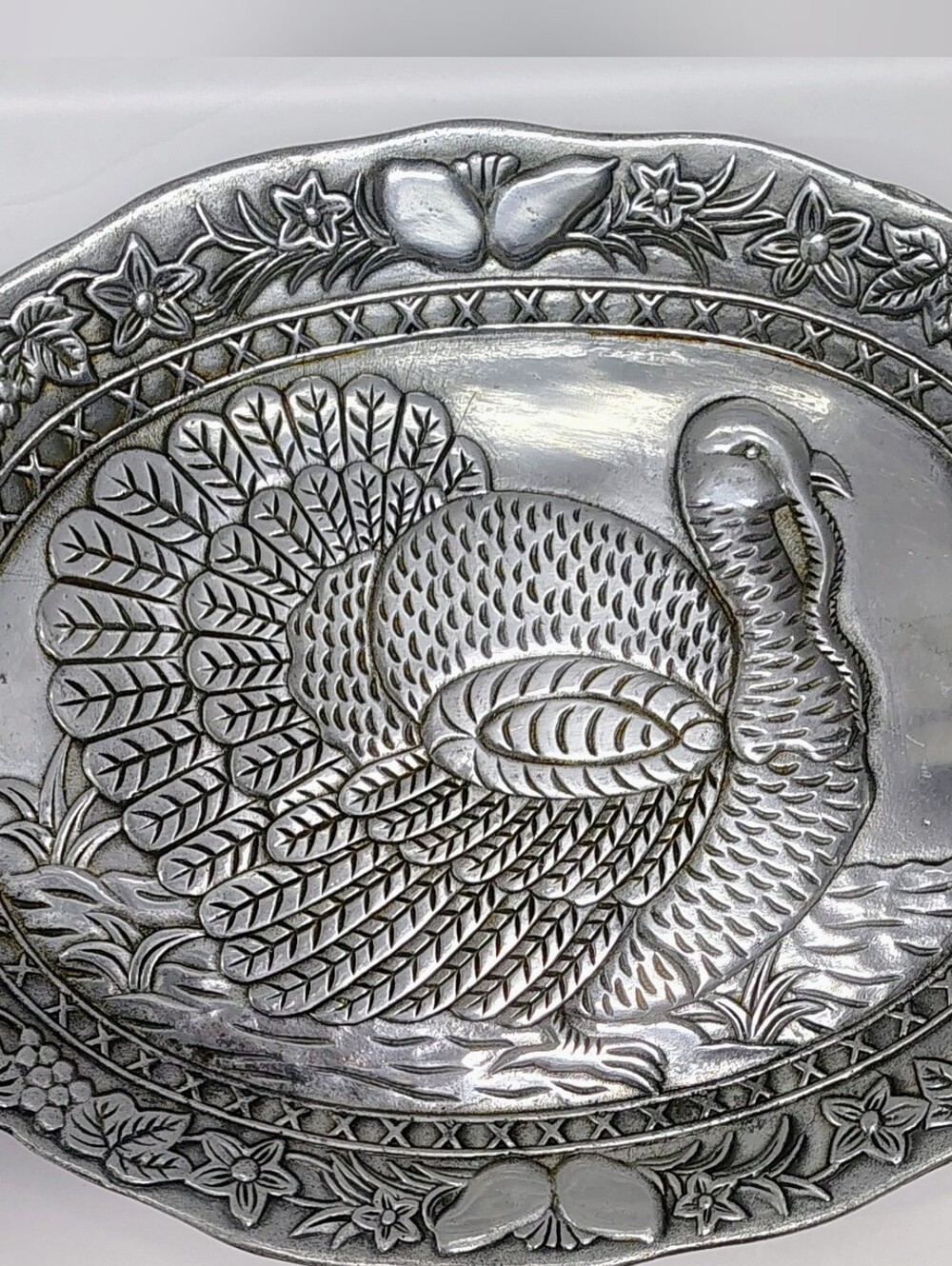 Vintage Arthur Court Style Turkey Cast Silver Pewter Type Oval Serving Platter